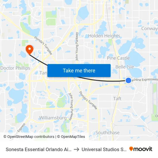 Sonesta Essential Orlando Airport to Universal Studios Store map