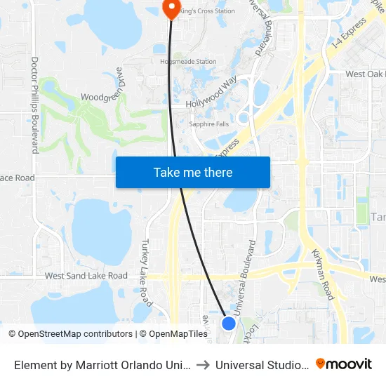Element by Marriott Orlando Universal Blvd. to Universal Studios Store map