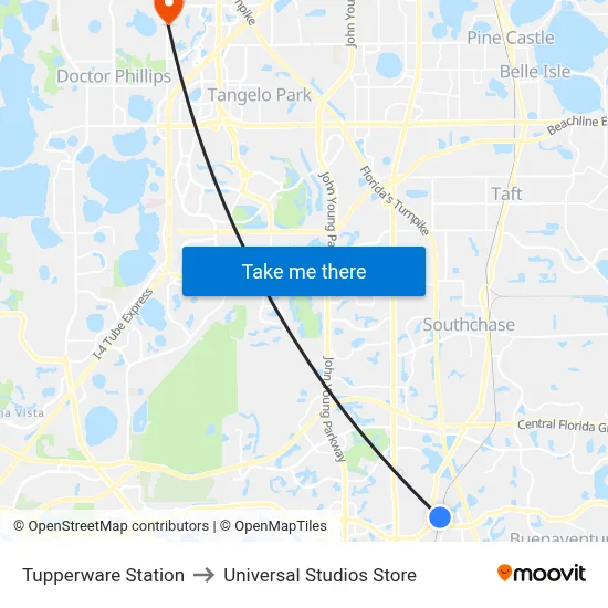 Tupperware Station to Universal Studios Store map
