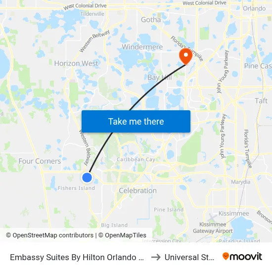 Embassy Suites By Hilton Orlando Sunset Walk, Kissimmee to Universal Studios Store map