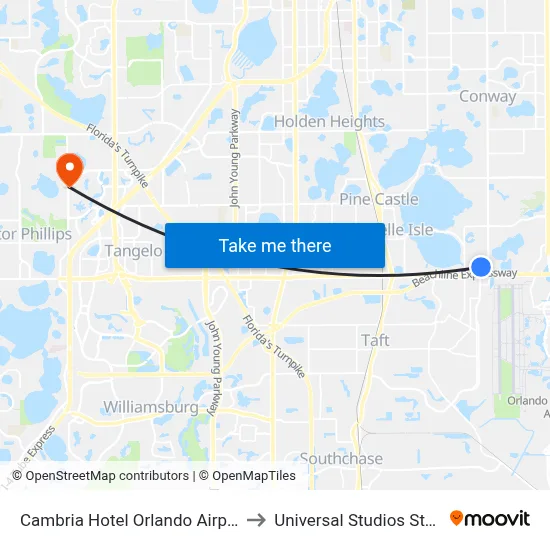 Cambria Hotel Orlando Airport to Universal Studios Store map