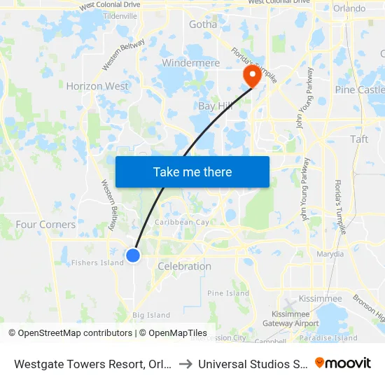 Westgate Towers Resort, Orlando to Universal Studios Store map
