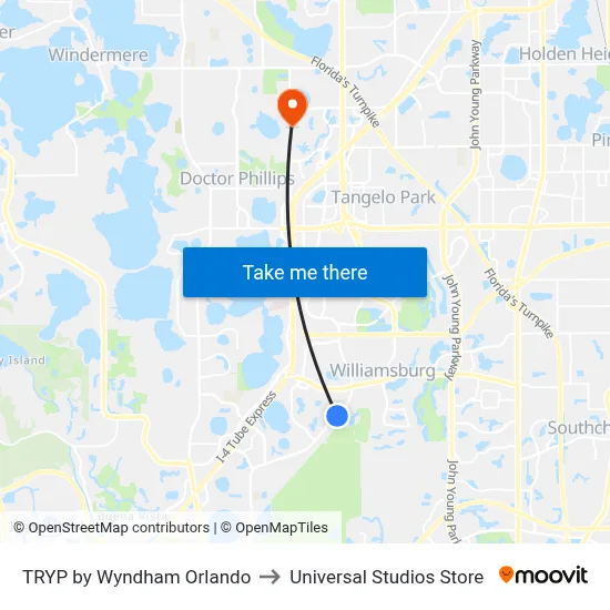 TRYP by Wyndham Orlando to Universal Studios Store map