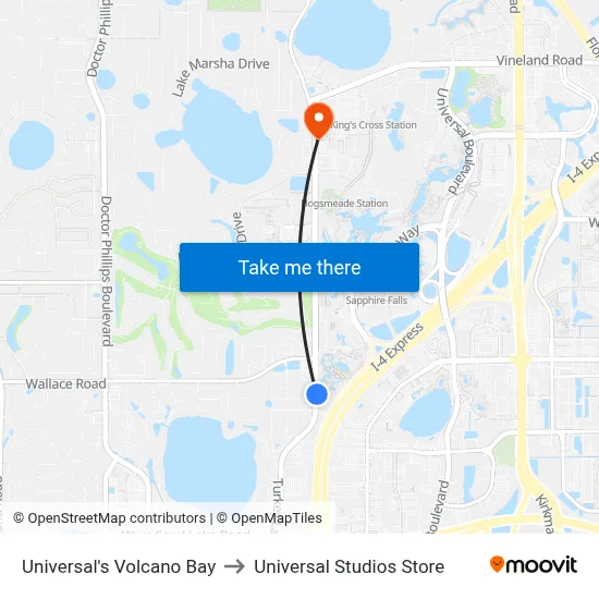Universal's Volcano Bay to Universal Studios Store map