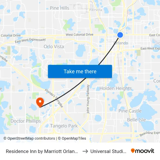 Residence Inn by Marriott Orlando Downtown to Universal Studios Store map