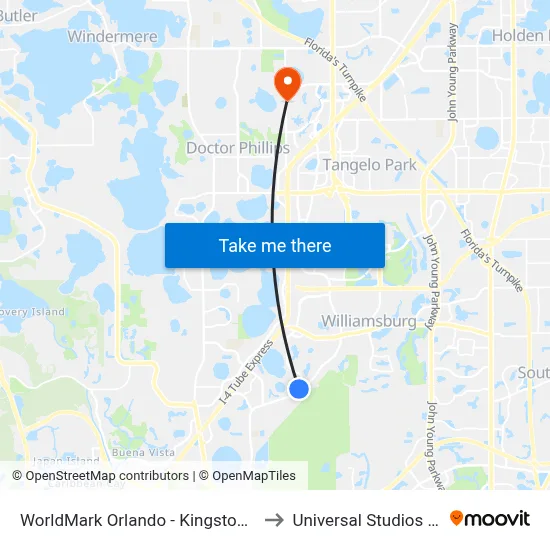 WorldMark Orlando - Kingstown Reef to Universal Studios Store map