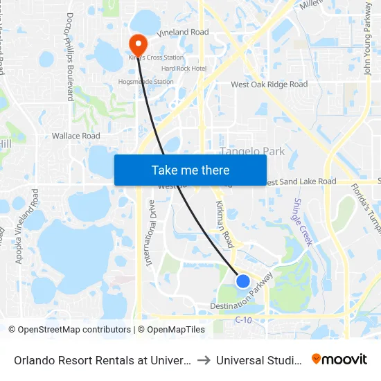 Orlando Resort Rentals at Universal Boulevard to Universal Studios Store map