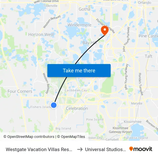 Westgate Vacation Villas Resort & Spa to Universal Studios Store map