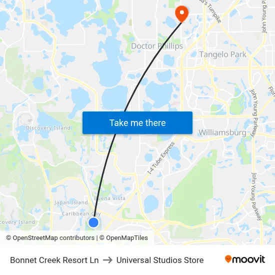 Bonnet Creek Resort Ln to Universal Studios Store map