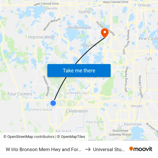 W Irlo Bronson Mem Hwy and Formosa Gardens Blvd to Universal Studios Store map
