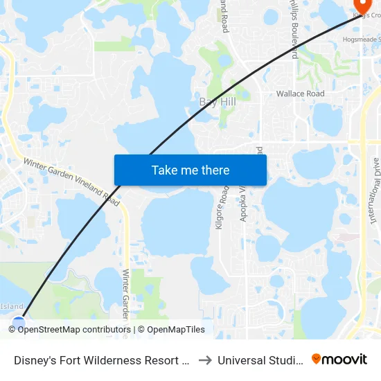 Disney's Fort Wilderness Resort & Campground to Universal Studios Store map