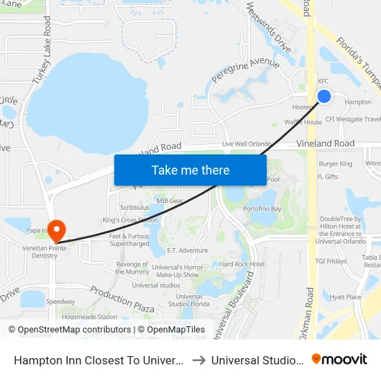 Hampton Inn Closest To Universal Orlando to Universal Studios Store map