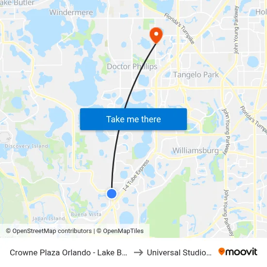 Crowne Plaza Orlando - Lake Buena Vista to Universal Studios Store map