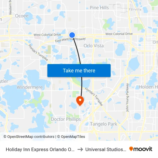 Holiday Inn Express Orlando Ocoee Est to Universal Studios Store map