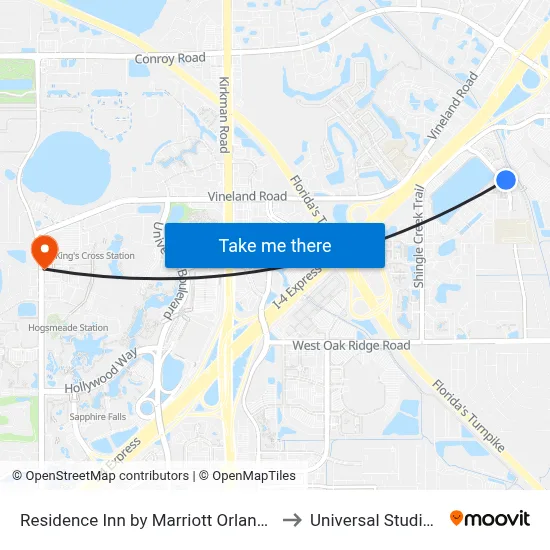 Residence Inn by Marriott Orlando at Millenia to Universal Studios Store map