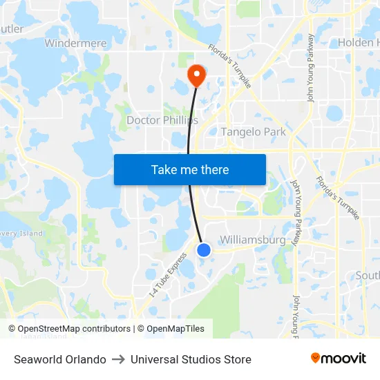 Seaworld Orlando to Universal Studios Store map