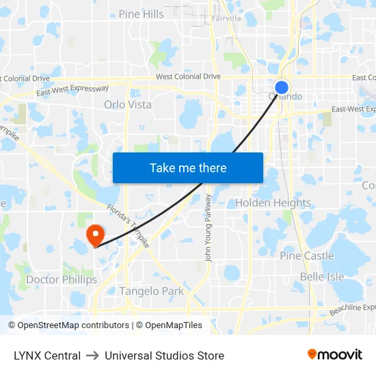LYNX Central to Universal Studios Store map