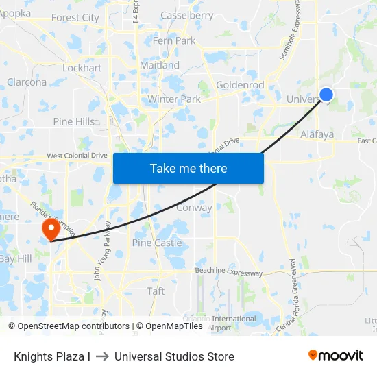 Knights Plaza I to Universal Studios Store map