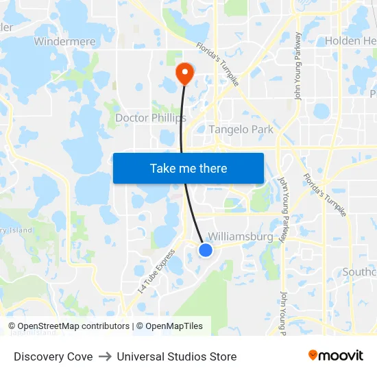 Discovery Cove to Universal Studios Store map