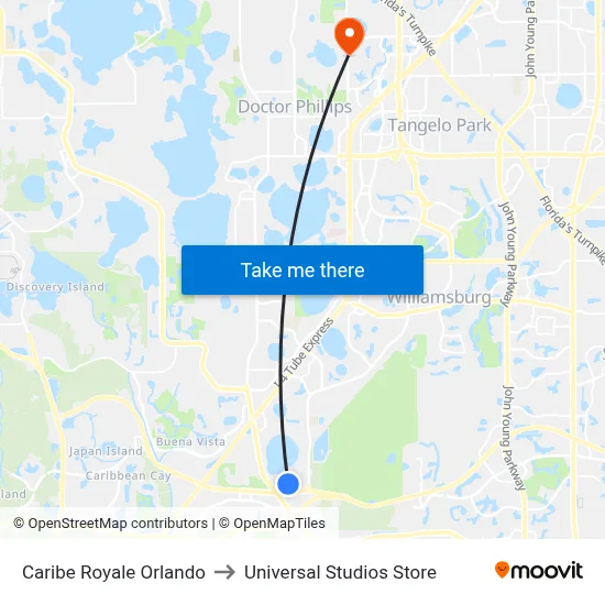 Caribe Royale Orlando to Universal Studios Store map