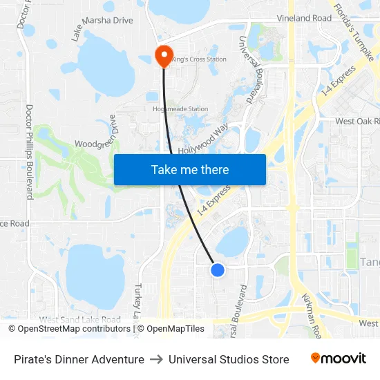 Pirate's Dinner Adventure to Universal Studios Store map