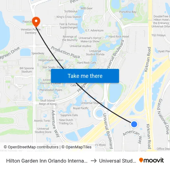 Hilton Garden Inn Orlando International Drive North to Universal Studios Store map