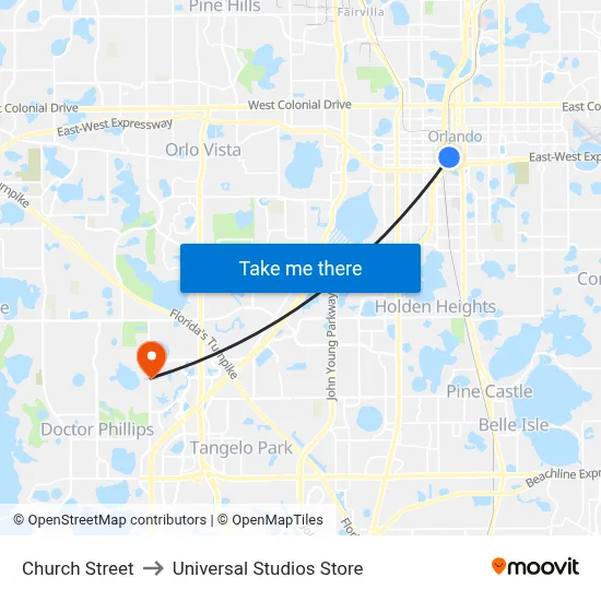 Church Street to Universal Studios Store map