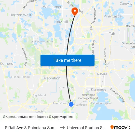 S Rail Ave & Poinciana Sunrail to Universal Studios Store map