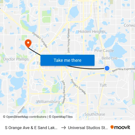 S Orange Ave & E Sand Lake Rd to Universal Studios Store map
