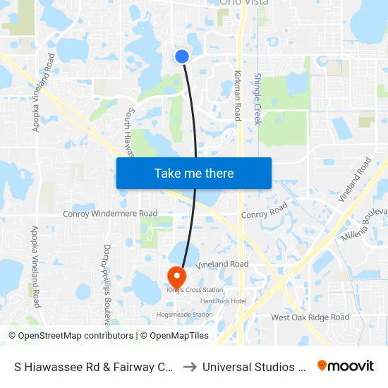 S Hiawassee Rd & Fairway Cove Dr to Universal Studios Store map