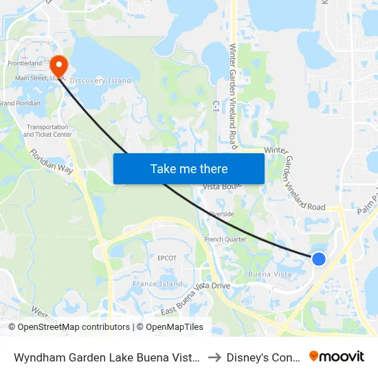 Wyndham Garden Lake Buena Vista Disney Springs® Resort Area Orlando to Disney's Contemporary Resort map