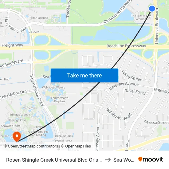 Rosen Shingle Creek Universal Blvd Orlando to Sea World map