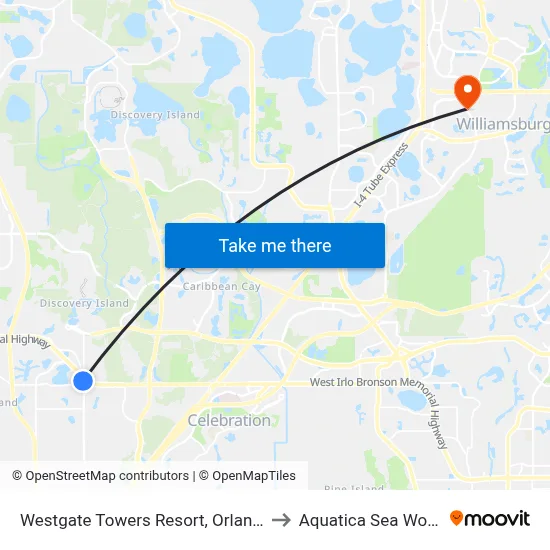Westgate Towers Resort, Orlando to Aquatica Sea World map