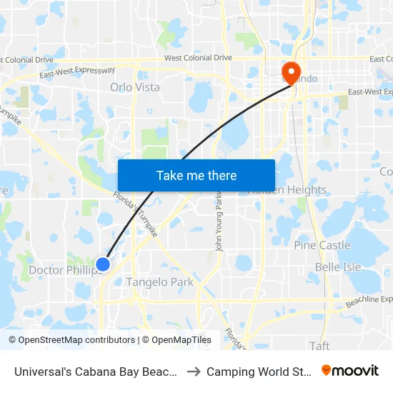 Universal's Cabana Bay Beach Resort to Camping World Stadium map