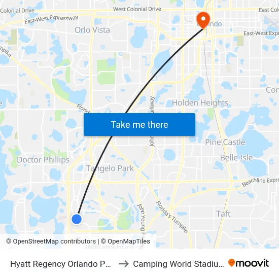 Hyatt Regency Orlando Pool to Camping World Stadium map