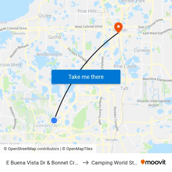 E Buena Vista Dr & Bonnet Creek Pkwy to Camping World Stadium map