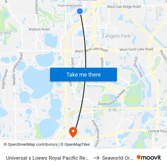 Universal s Loews Royal Pacific Resort Orlando to Seaworld Orlando map