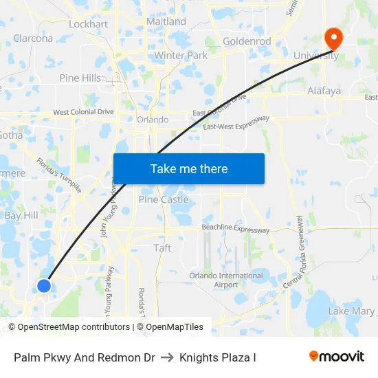 Palm Pkwy And Redmon Dr to Knights Plaza I map