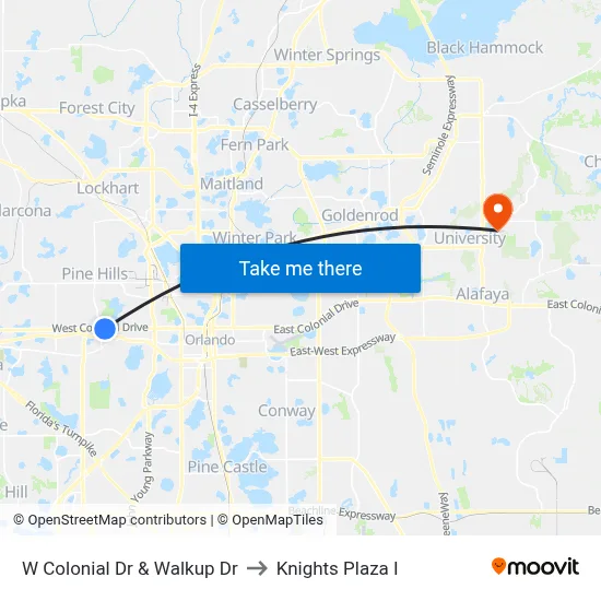 W Colonial Dr & Walkup Dr to Knights Plaza I map