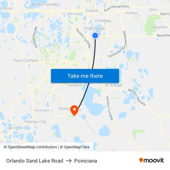 Orlando Sand Lake Road to Poinciana map