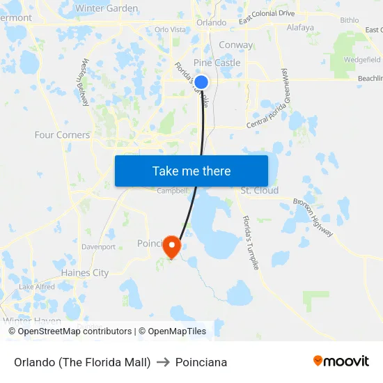 Orlando (The Florida Mall) to Poinciana map