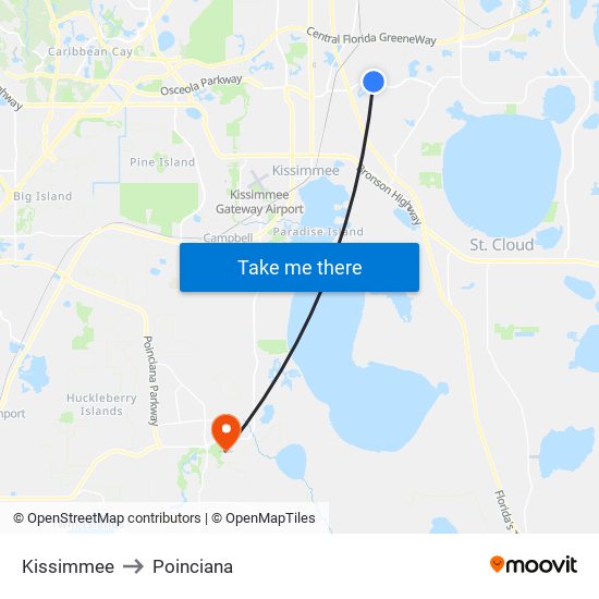 Kissimmee to Poinciana map