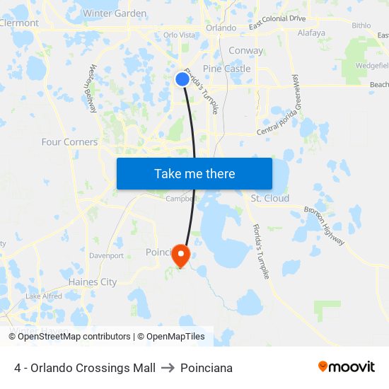 4 - Orlando Crossings Mall to Poinciana map