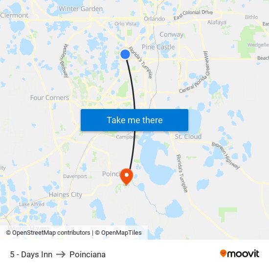 5 - Days Inn to Poinciana map