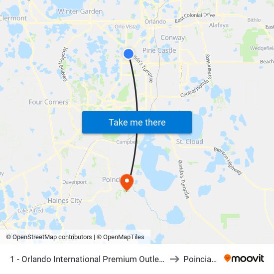 1 - Orlando International Premium Outlets to Poinciana map