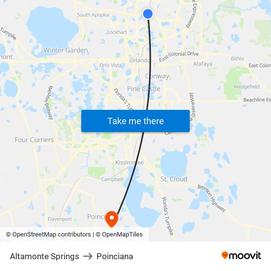 Altamonte Springs to Poinciana map