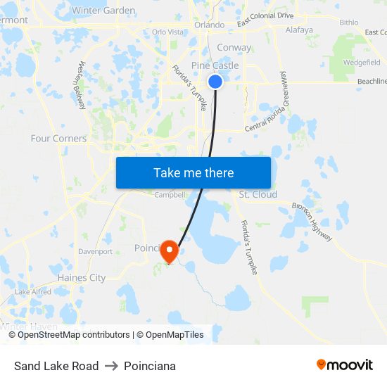 Sand Lake Road to Poinciana map