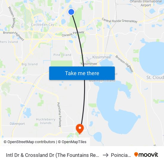 Intl Dr & Crossland Dr (The Fountains Resort) to Poinciana map