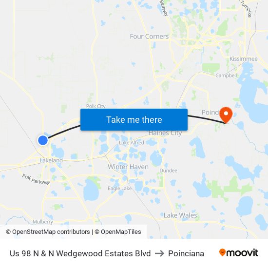 Us 98 N & N Wedgewood Estates Blvd to Poinciana map