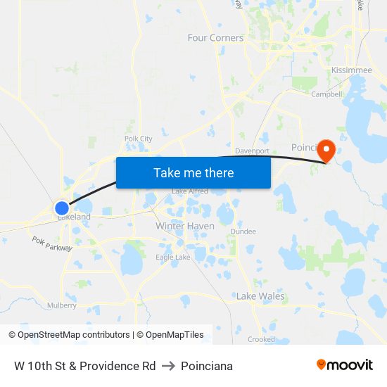 W 10th St & Providence Rd to Poinciana map
